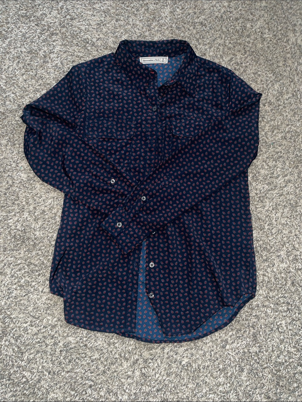 Abercrombie &Fitch  women’s  Navy Button-Up Shirt with Red Paisley Pattern